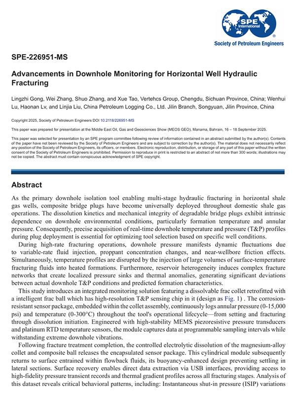 2025年9月 · SPE-226951-MS · Advancements in Downhole Monitoring for Horizontal Well Hydraulic Fracturing (MEOS GEO)